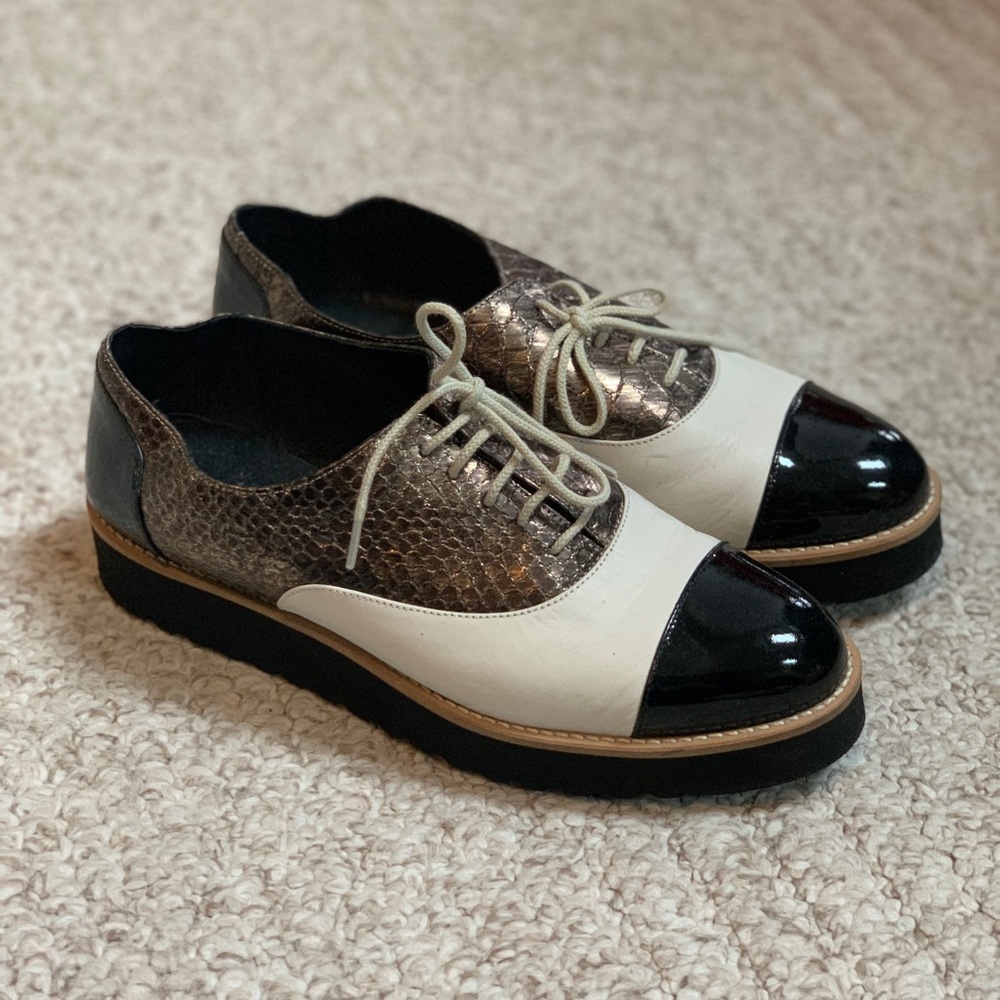 Trendy metallic loafers from boutique in France